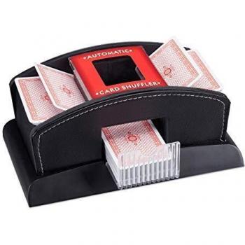 Relaxdays Barajador Eléctrico de 2 Barajas de Cartas, Cuero Sintético y Plástico, Negro, 10 x 23.5 x 13.5 cm