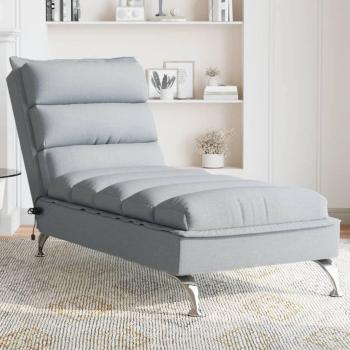 Chaise Longue de Masajes con Cojines de Tela Gris Claro