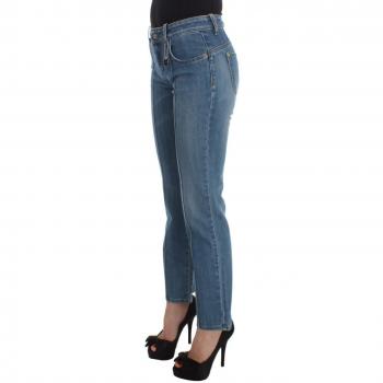 Blue Cotton Slim Fit Cropped Jeans