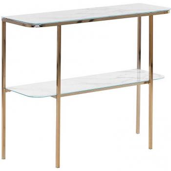 Consola de Vidrio Templado Blanco Plateado 100 x 33 cm Efecto Mármol Glamour Moderno