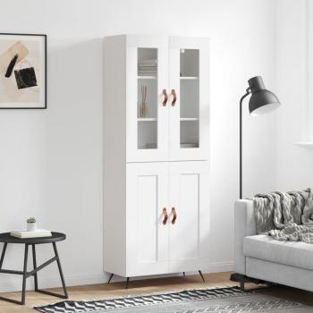 Aparador alto de madera contrachapada blanco 69,5x34x180 cm con 2 puertas de madera, mueble de almacenaje para salón, buffet y armario auxiliar