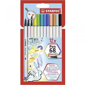 Rotulador punta de pincel STABILO Pen 68 brush - Estuche de cartón con 12 colores