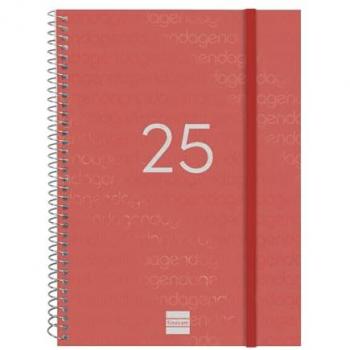 Agenda Finocam Year 2025 Espiral Roja A5 15,5 x 21,2 cm Semana Vista Horizontal Enero-Diciembre