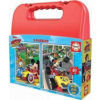 Educa - Mickey & The Roadster Racers Maleta Progresivos de 2 puzzles infantiles de 20 piezas, a partir de 3 años