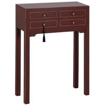 Consola de Madera de Abeto y MDF con 4 cajones, dimensiones 63 x 26 x 85 cm, color Granate