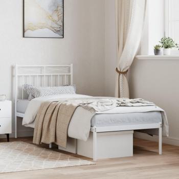 Estructura de Cama Metal Blanco con Cabecero 75x190 cm sin Colchón