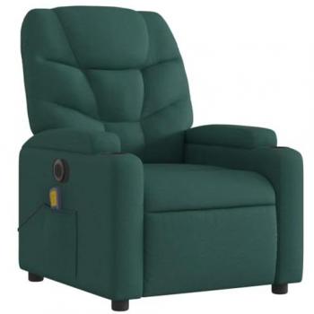 Sillón Reclinable de Masaje Eléctrico en Tela Verde Oscuro con Respaldo y Reposabrazos Ajustables, Ideal para Relax y Descanso