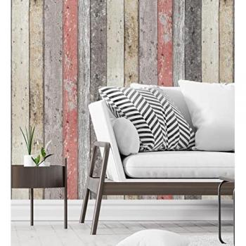 Muestra DIN A4 de Papel Pintado Vinílico Lavable Efecto Listones de Madera Rojo Coral Beige - Madeira 3 453166 de GAULAN