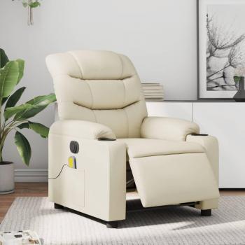 Sillón de masaje reclinable eléctrico de cuero sintético en negro, crema y marrón - Sillón cómodo para dormitorio, silla relax, sillón sofá y sillón de ocio