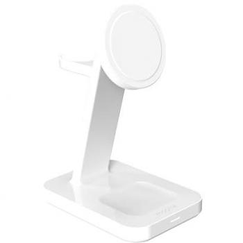 Soporte de Carga Inalámbrica 3 en 1 Zagg Snap+ (15 W) para Smartphone, Auriculares y Reloj Inteligente - Blanco