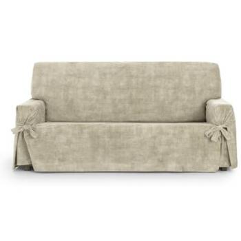 Funda de sofá Eysa Turin 3 plazas antimanchas con lazos crudo 180 - 230 cm, color blanco