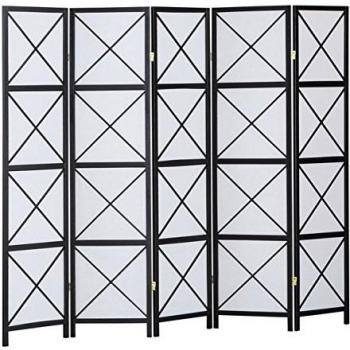 Biombo Hanoï de Madera Negra y Papel de Arroz - 5 Paneles - Altura: 178,6 cm