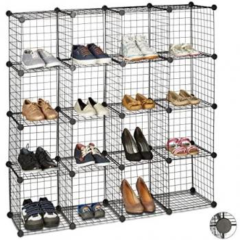 Estantería Modular de Metal Negro con 16 Compartimentos, 126.5 x 126.5 x 31.5 cm