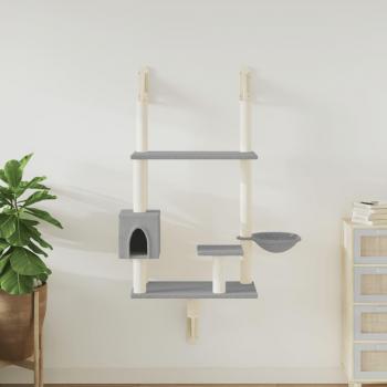vidaXL Árbol rascador para gatos de pared 153 cm Color Crema, Gris claro, Gris oscuro