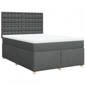 Cama box spring con colchón de tela gris oscuro 140x200 cm