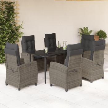 7-Piece Grey Poly Rattan Garden Dining Set with Cushions