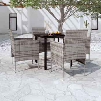 5-Piece Gray and Black Garden Dining Set with Cushions