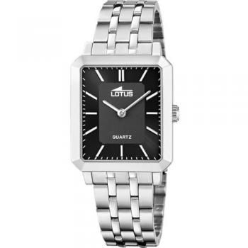 Reloj Lotus Square Series 18980/6 Negro Correa De Acero Inoxidable 316l, Mujer