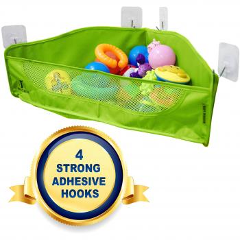 Organizador de Juguetes de Baño - 4 Ganchos Ahesivos Fuertes - Red de Malla para Juguetes para la Bañera – Bolsa Contenedora de Rincón de Ducha - Cesta de Baño para Bebés Niños y Niñas