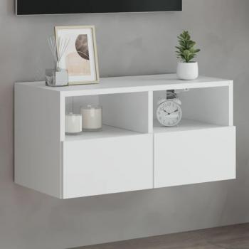 Mueble TV de pared blanca 60x30x30 cm de madera multicapa y madera de ingeniería