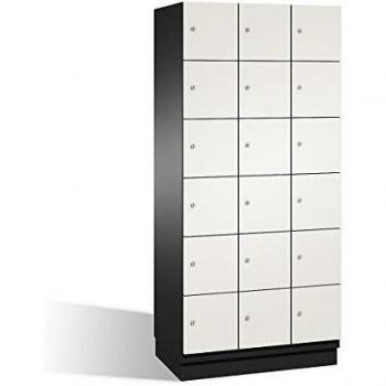 Armario de Compartimentos Bajo Llave C+P Cambio, 3 Abteil, HPL-Tierras, Color Negro-Gris y Blanco, 900 mm de Ancho