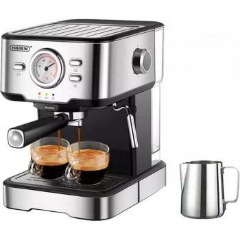 HiBREW H5 Cafetera Espresso Semiautomática 1.5 L Negra/Plata, 1050W, Máquina de Café Espresso y Cappuccino Semi-Automática de 20 Bares, Capacidad de 1