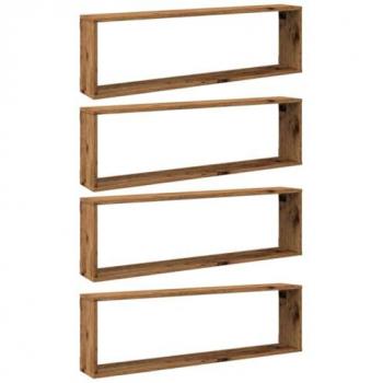 Estantes cubo de pared 4 uds madera envejecida 100x15x30 cm