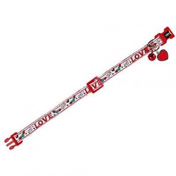 Collar para gatos Nobby Love rojo con colgante y cascabel