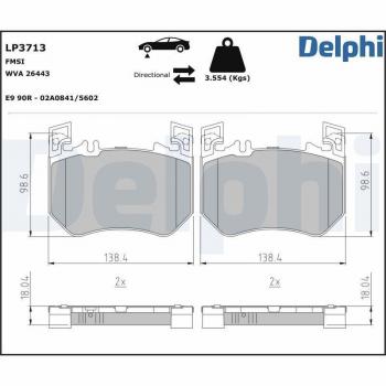 Juego de pastillas de freno DELPHI LP3713 para Mercedes Benz Clase S Berlina, preparado para indicador de desgaste, con chapa antichirridos y sin accesorios, delantero