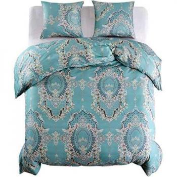 vidaXL Funda Nórdica Cama 3 Piezas Diseño Floral 200x200/60x70cm Hogar Azul