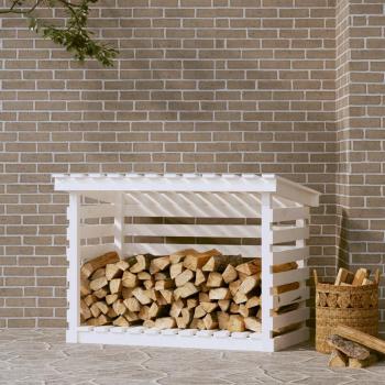 Leñero de madera maciza de pino blanco 108x73x79 cm vidaXL - Estante de almacenamiento para chimenea, disponible en color natural, blanco y gris