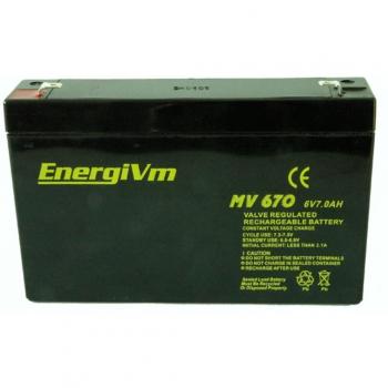 Batería de Plomo-Ácido AGM 6V 7Ah, Dimensiones 151x34x100mm, Marca ENERGIVM