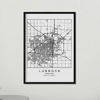 Póster A3 con Mapa de Lubbock y Carreteras de EE. UU