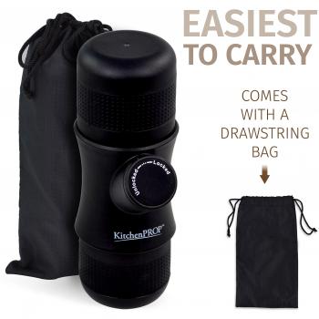 KitchenPRO Mini cafetera de café espresso portátil con bolsa transportable, la puedes llevar a donde quieras, Hogar, Oficina, Viajes, al aire libre. De color Negro.