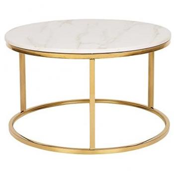 Mesa de Centro Redonda Efecto Mármol Beige 70 cm con Base Dorada Coral