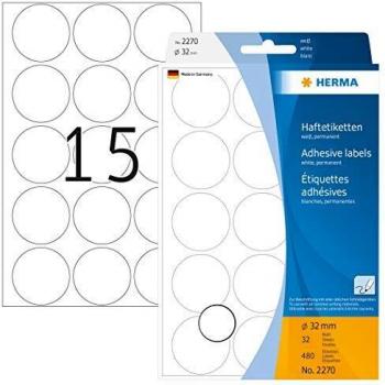 Herma 2270 - Etiquetas multiuso, diámetro 32 mm, redondo, papel mate, 480 unidades, color blanco