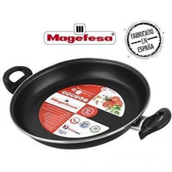 MAGEFESA Black - Paellera 34cm de Acero vitrificado Exterior Negro. Antiadherente bicapa Reforzado, aptas para Todo Tipo de cocinas, Especial inducción. 50% de Ahorro energético.