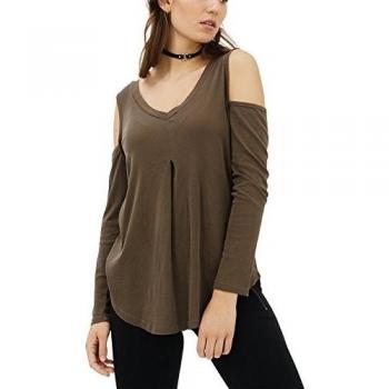 trueprodigy Casual Mujer Marca Camiseta Manga Larga Basico Ropa Retro Vintage Rock Vestir Moda Cuello V Slim Fit Designer Fashion Shirt, Colores:Olive, Tamaño:L