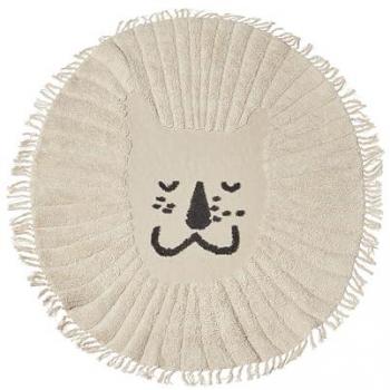 Alfombra Redonda Beige de Algodón Ø 140 cm con Estampado de Leones y Borlas Decorativas para Sala Infantil estilo Boho