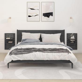 Estantes mesitas de pared 2 uds madera maciza de pino Natural, Blanco y Gris - Mueble Almacenaje Estantería para Oficina, Estudio, Dormitorio