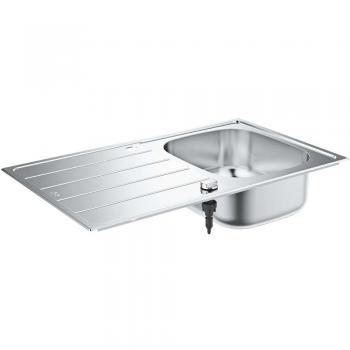 Fregadero de cocina GROHE K200, acero inoxidable, 1 cubeta, escurridor, reversible, 860 x 500 mm