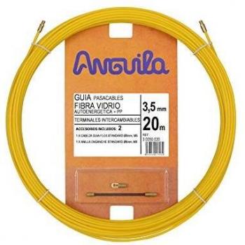 Anguila - Guía pasacables Fibra de Vidrio + Polipropileno, 20 m, Diámetro 3.5 mm, Terminales Intercambiables, Amarillo.