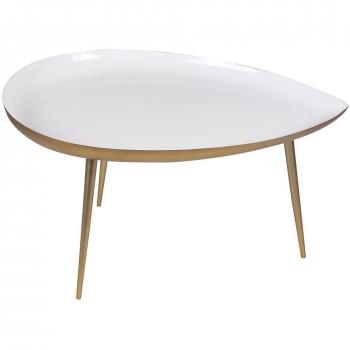 Mesa de centro diseño en acero lacado blanco y dorado DROP 80 cm