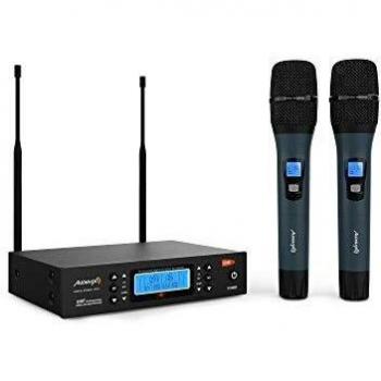 Audibax - Sidney U310 - Micrófono Inalámbrico Profesional UHF Doble - Set de 2 Micrófonos de Mano - Frecuencia Seleccionable - Rango de Cobertura 50-100 metros - Pickup Unidireccional - Pilas Tipo AA