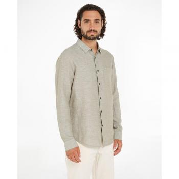 Calvin Klein Men's Green Linen Cotton Regular Fit Shirt - 2XL