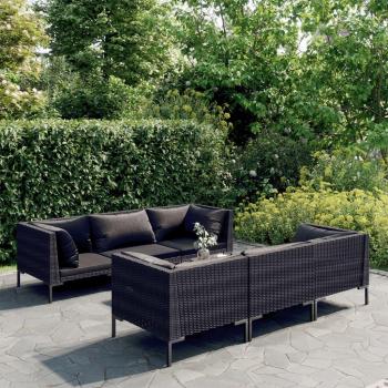 7-Piece Dark Grey Poly Rattan Garden Lounge Set with Cushions