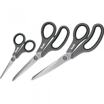 Set de tijeras de acero inoxidable KWB 3 piezas, longitudes 135mm, 210mm y 245mm, uso versátil, mangos ergonómicos para diestros y zurdos, color negro