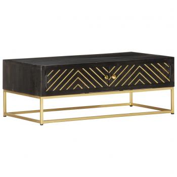 Mesa de centro de madera maciza de mango negro y dorado 90x50x35cm