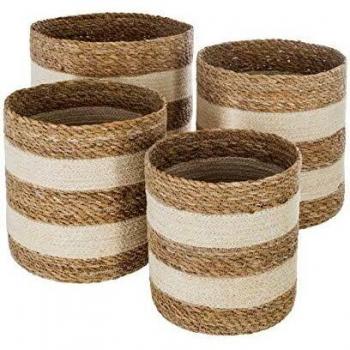 Set de 4 Cestas de Yute y Seagrass Blancas y Naturales