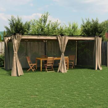 Cenador de jardín con cortinas de acero taupe 6x3 m vidaXL